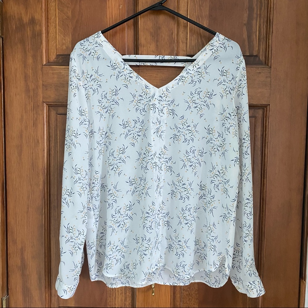 LOFT White Floral Blouse Small